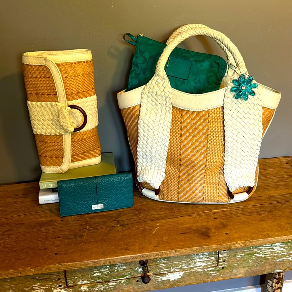 Cole Haan Taran Woven Leather & Straw Tote, Clutch, Wallet & Capacity Wristlet